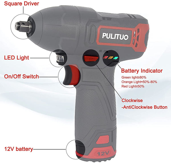 PULITUO 3/8'' Cordless Impact Wrench